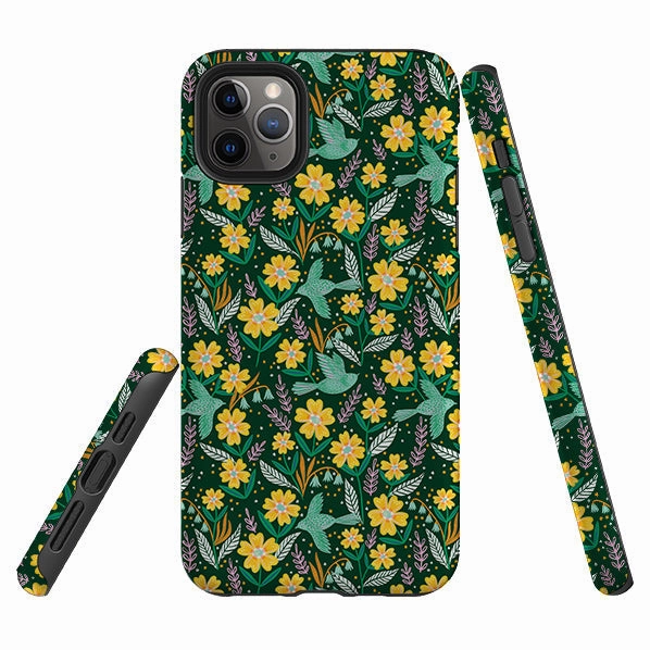 Grip Control High protection iPhone Tough Case - Sweet Birds Green By Lee Foster Wilson