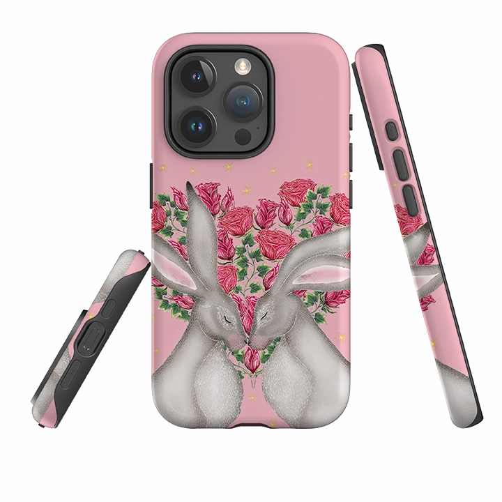 Luxury Surface Durable Surface Design iPhone Tough Case - White Hares Rose Heart By Catherine Rowe