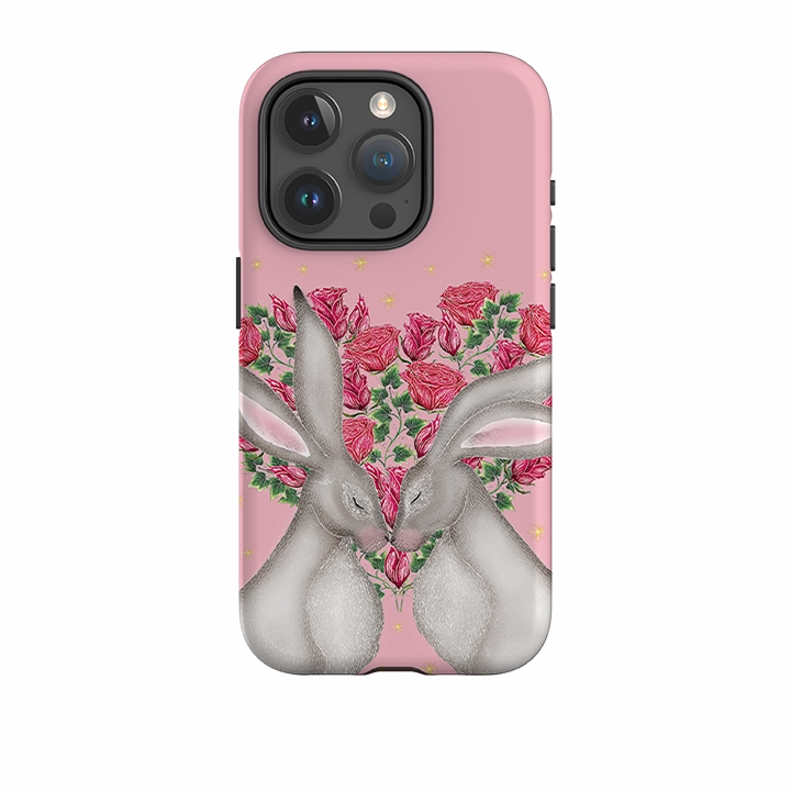 iPhone Tough Case - White Hares Rose Heart By Catherine Rowe Hybrid Pattern Modern Minimalism