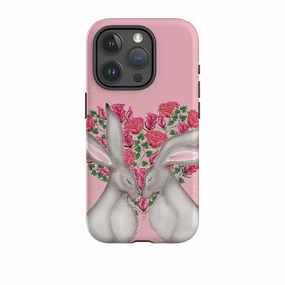 iPhone Tough Case - White Hares Rose Heart By Catherine Rowe Hybrid Pattern Modern Minimalism