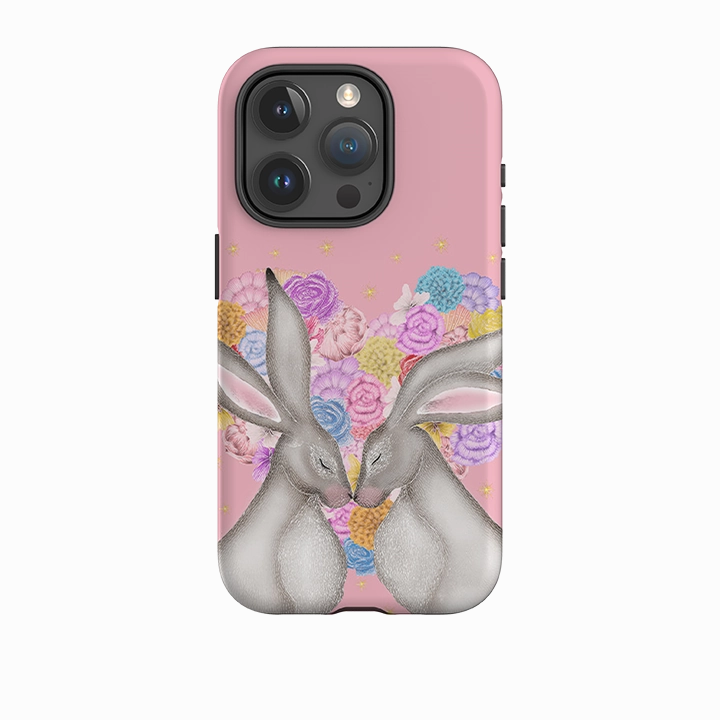 Camera Protection iPhone Tough Case - White Hares Rose Heart II By Catherine Rowe
