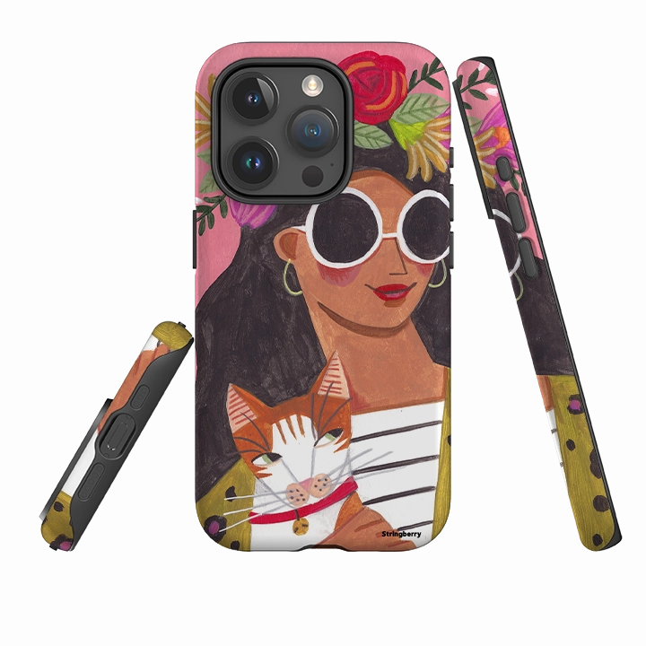Camera Protection Lightweight Shell iPhone Tough Case - Woman & Cat By Caroline Bonne Muller