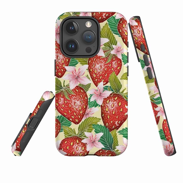Elegant Pattern iPhone Tough Case - Yellow Strawberries By Catherine Rowe
