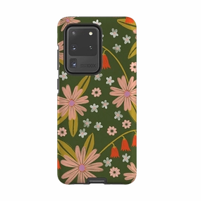 Samsung Tough Case - Red and Green Floral Pattern By Lee Foster Wilson Premium Build Stylish Detail Layer