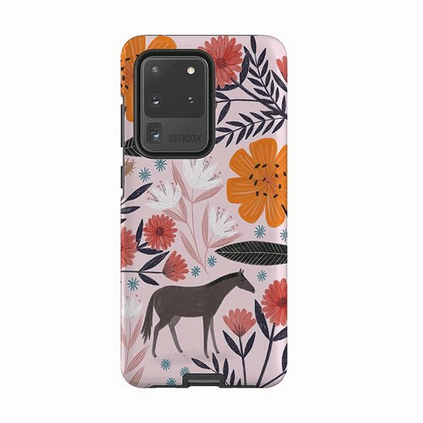 Vibrant Finish Easy Grip Samsung Tough Case - Pink Horse Floral By Lee Foster Wilson