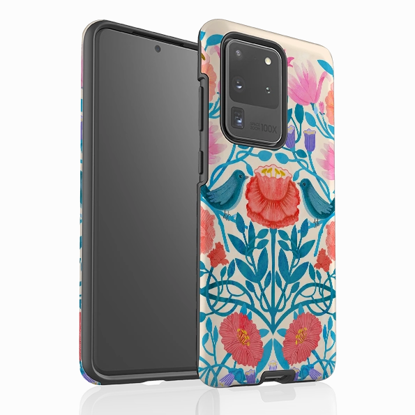 Samsung Tough Case - Floral Birds By Nina Pace Soft Finish Texture Smooth Feel Surface
