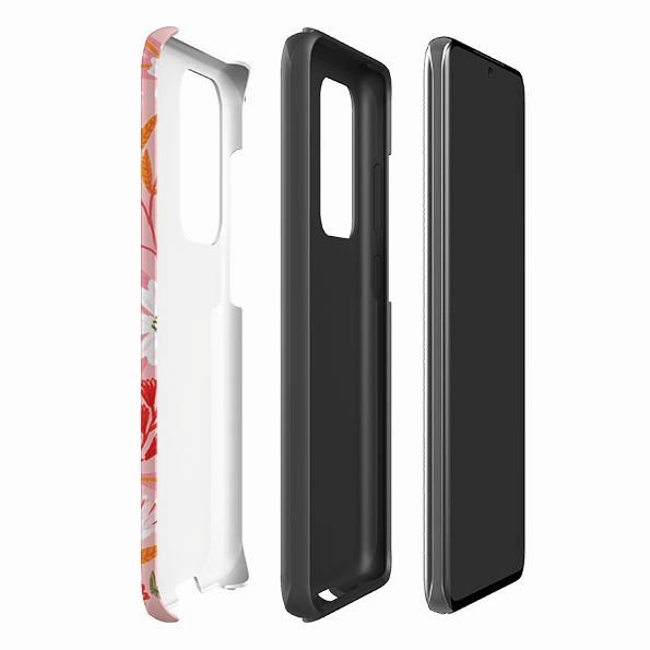 High Durability Samsung Tough Case - Pink And Orange Florals By Lee Foster Wilson