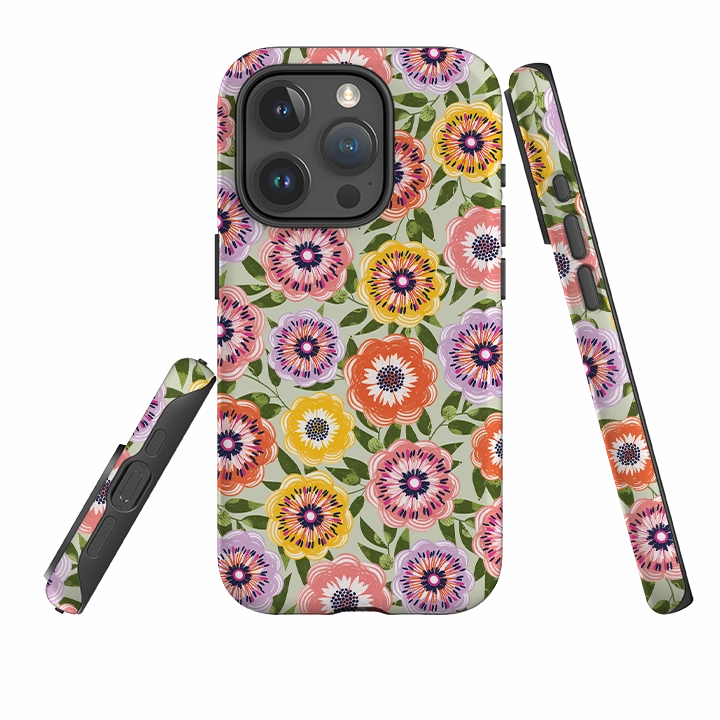Rugged Surface Build Flexible Shell iPhone Tough Case - Bright Blooms II By Ali Brookes