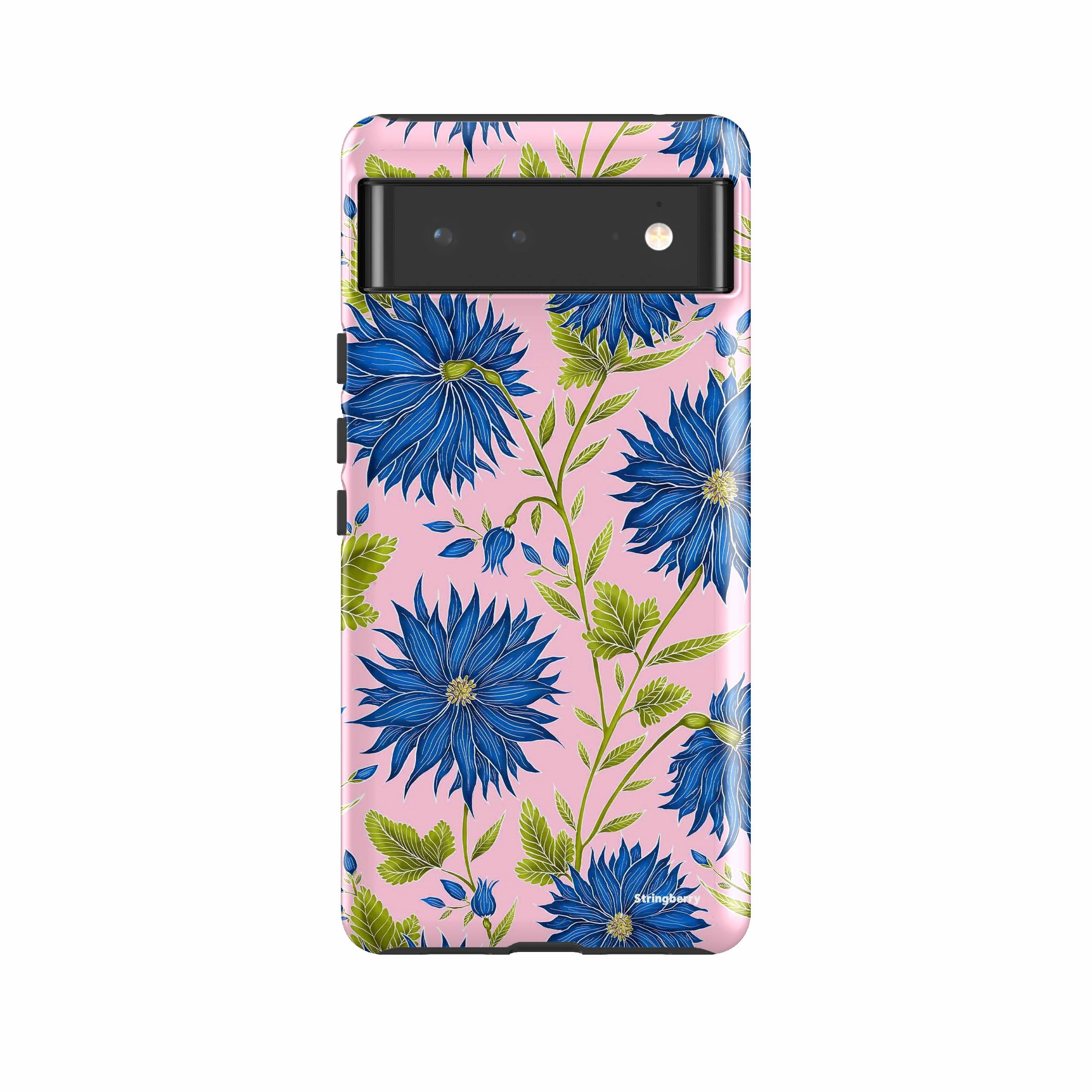 Google Tough Case -  Google Pixel Case Blue Flowers Pink By Catherine Rowe Smooth Form Texture Stylish grip
