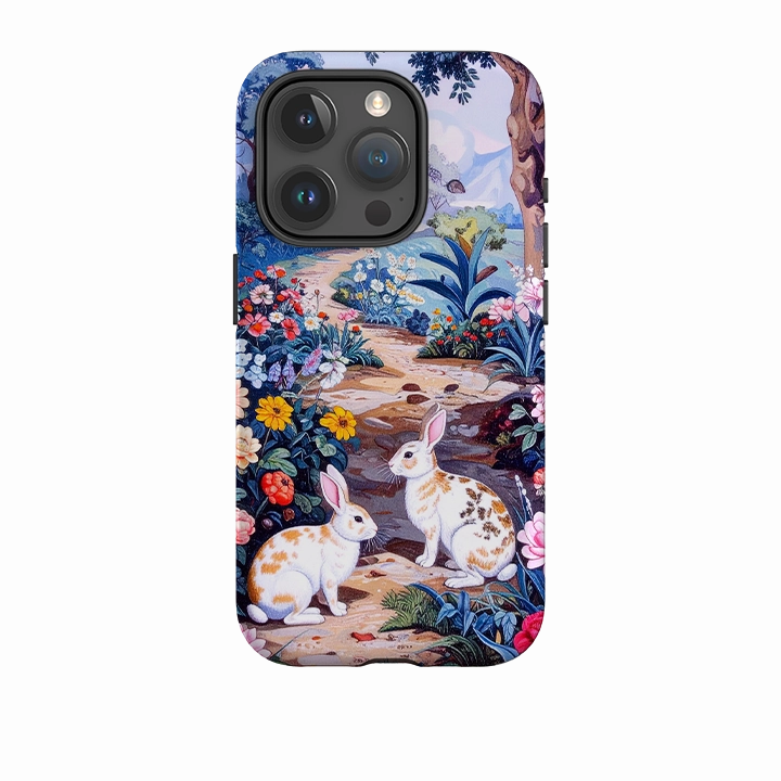 iPhone Tough Case - Spotted Rabbit Garden Premium Surface Luxury Finish Texture