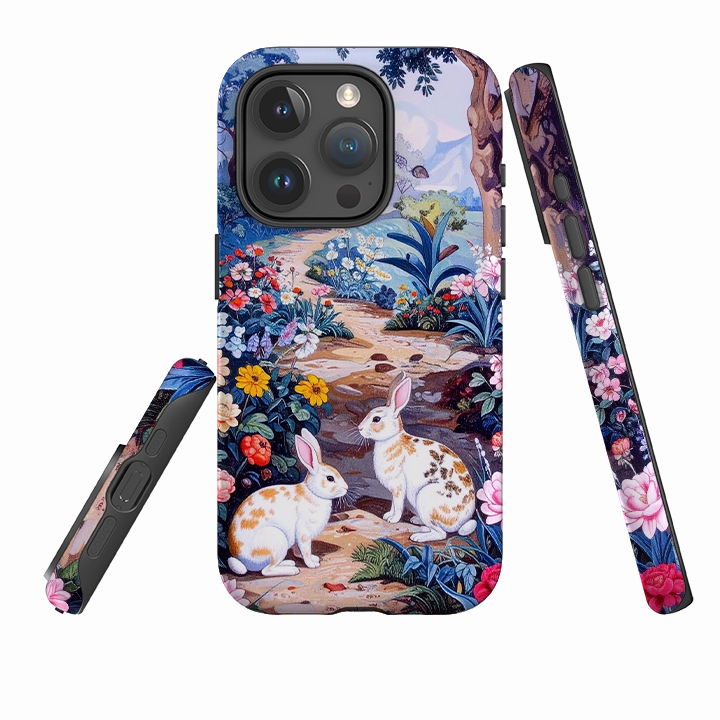 iPhone Tough Case - Spotted Rabbit Garden Impact Cushion