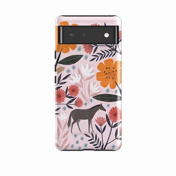 Google Tough Case -  Pink Horse Floral By Lee Foster Wilson Shock Frame Soft Finish Layer