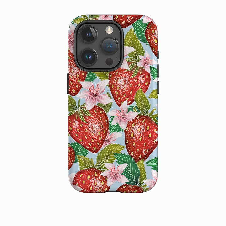 Clear Protection Smooth Layer iPhone Tough Case - Blue Strawberries By Catherine Rowe