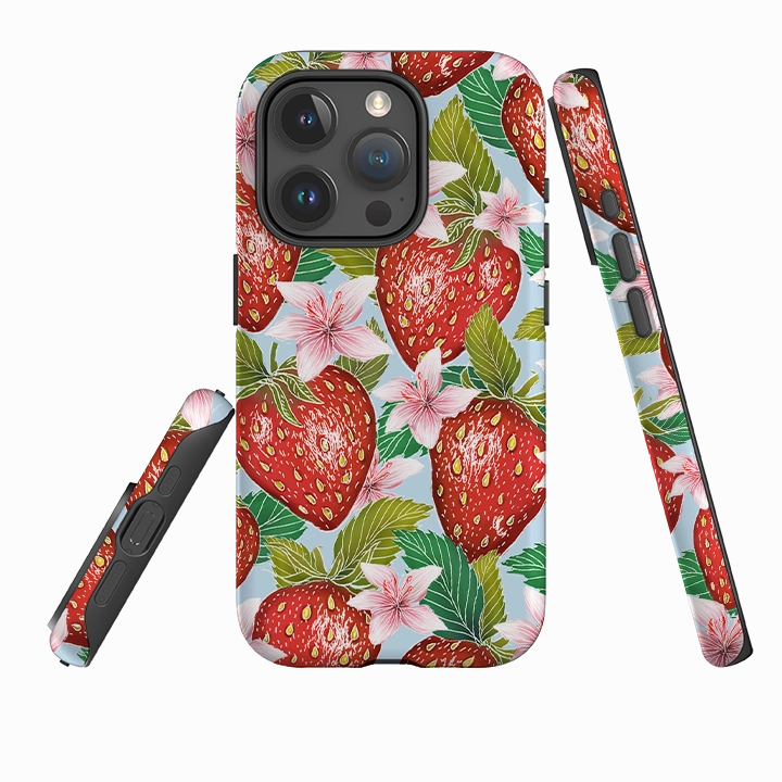 iPhone Tough Case - Blue Strawberries By Catherine Rowe Stylish Detail