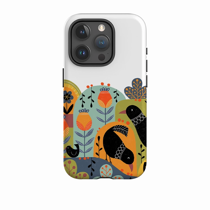 Flexible Touch Soft Detail Layer iPhone Tough Case - Folky Birds IV By Suzy Taylor