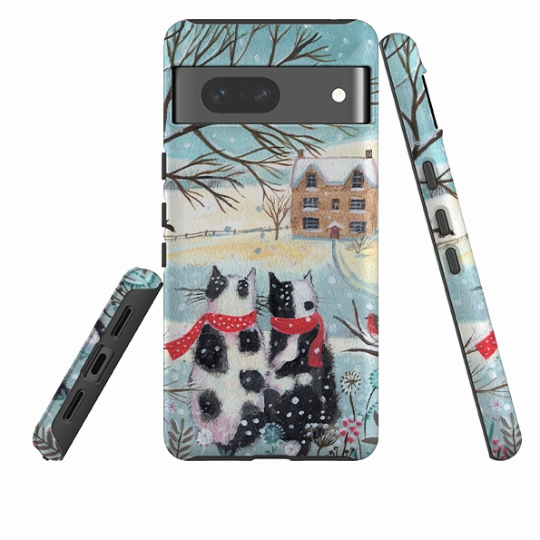 Textured Detail Matte Texture Layer Google Tough Case - Christmas Cats By Mary Stubberfield