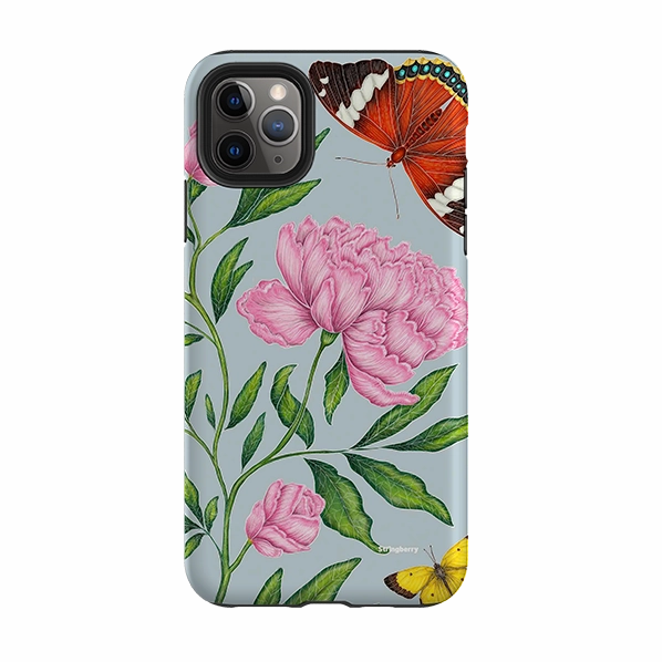 Portable Shield Hybrid Build Texture iPhone Tough Case - Butterflies And Peonies By Catherine Rowe