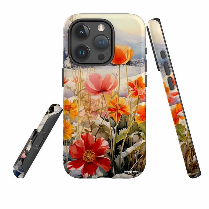 iPhone Tough Case - Winter Wild Flowers II Hybrid Texture Layer Portable Case