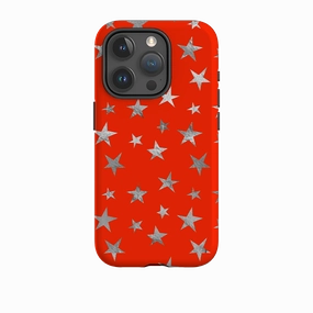 Reusable Material Protective Detail iPhone Tough Case - Red and Silver Stars