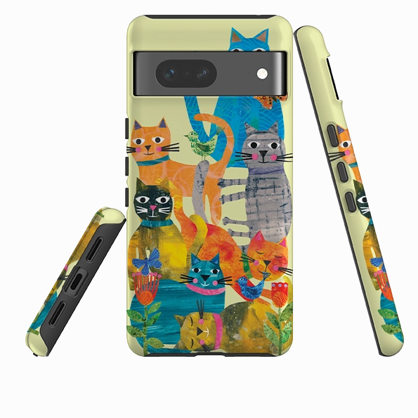 Hybrid Grip Finish Premium Feel Google Tough  Case - Cat Party By Tracey English