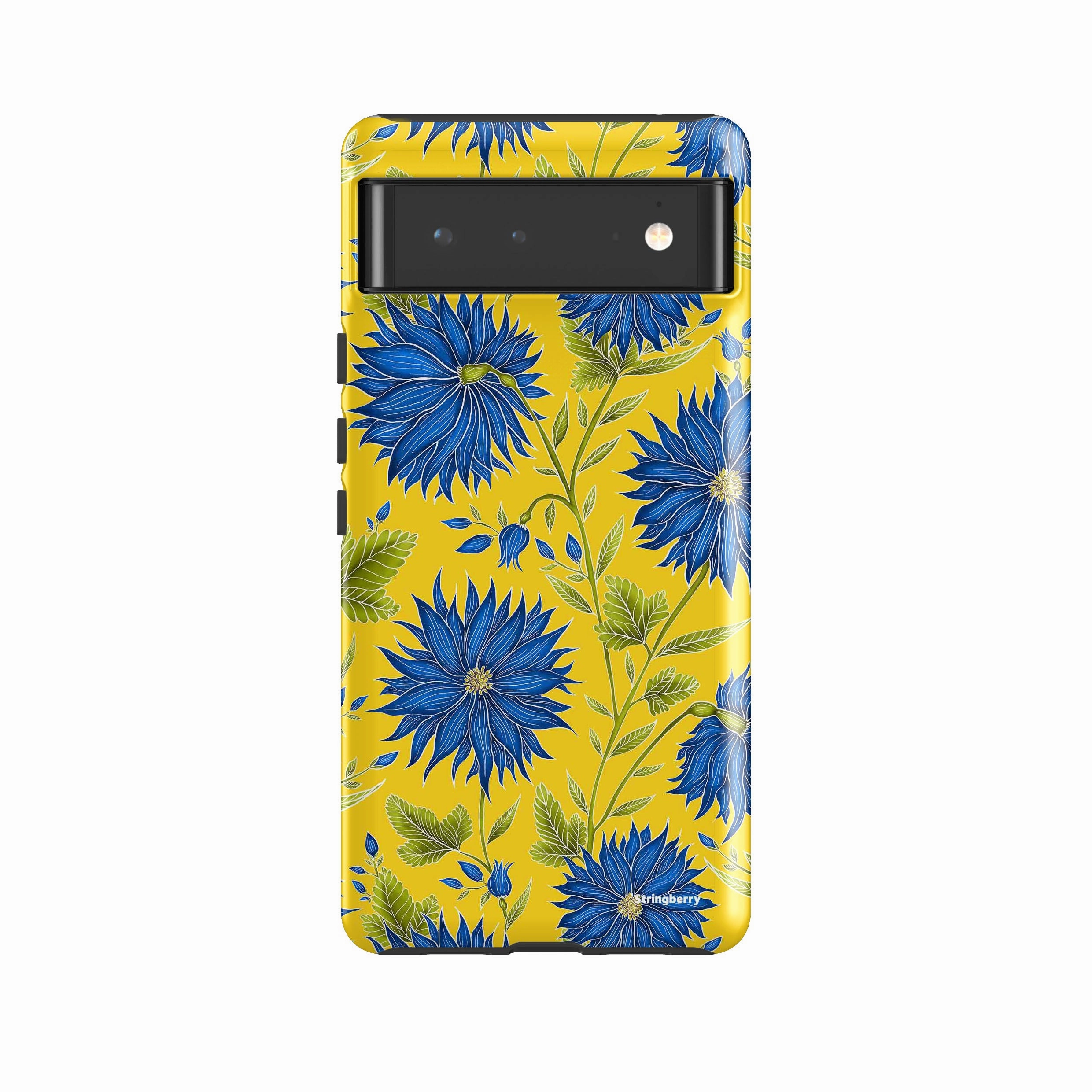 Polished Texture Design Google Tough Case -  Google Pixel Case Blue Flowers Yellow By Catherine Rowe