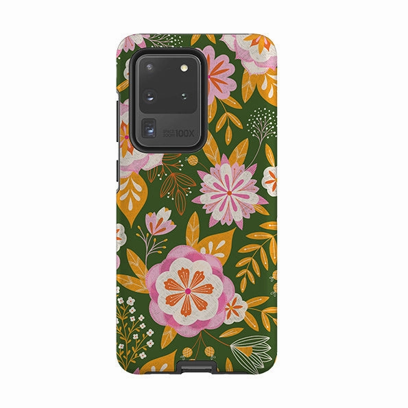 Samsung Tough Case - Big Bold Blooms Green By Jenny Zemanek Minimal Edge Design Gloss Layer