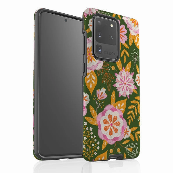 Samsung Tough Case - Big Bold Blooms Green By Jenny Zemanek Premium Craft