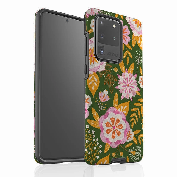 Hybrid Finish Samsung Tough Case - Big Bold Blooms Green By Jenny Zemanek