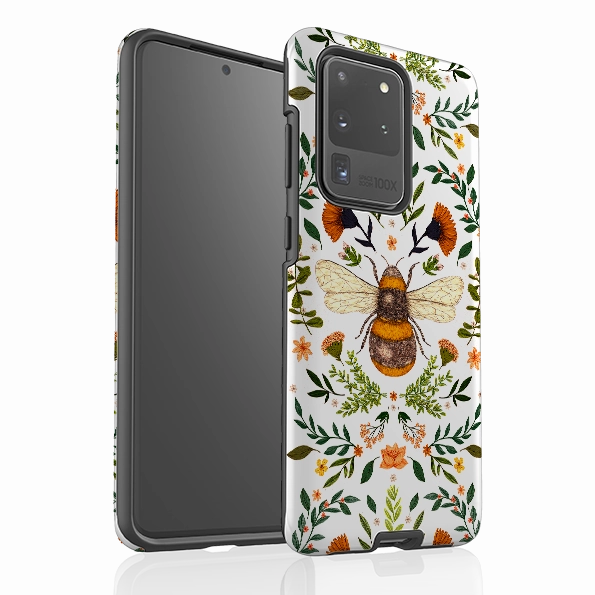 Samsung Tough Case - Botanical Bee White By Jade Mosinski Impact Cushion Screen Bumper