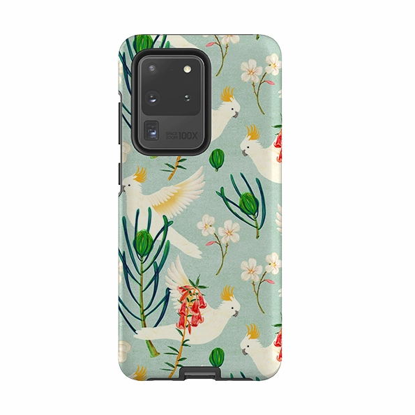 Rugged Feel Easy Access Samsung Tough Case - Cockatoo And Flowers By Katherine Quinn