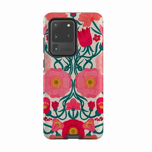 Premium Edge Samsung Tough Case - Cream Flora By Nina Pace