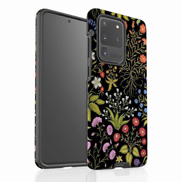 Matte Edge Protective Quality Samsung Tough Case - Fleurs Black By Catherine Rowe