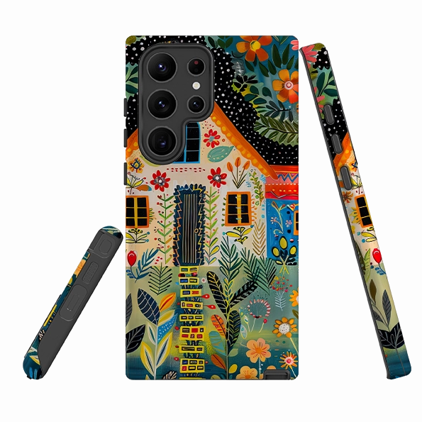 Refined Look Matte Protection Samsung Tough Case - Folk Art House II