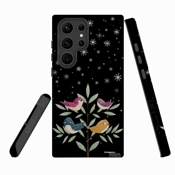 Samsung Tough Case - Garden Birds Black By Maja Lindberg Smooth Detail Soft Frame