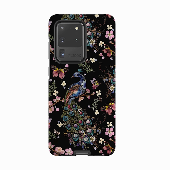 Samsung Tough Case - Peacock and Cherry Blossoms Dark By Helen Ahpornsiri Trendy Texture Finish premium design