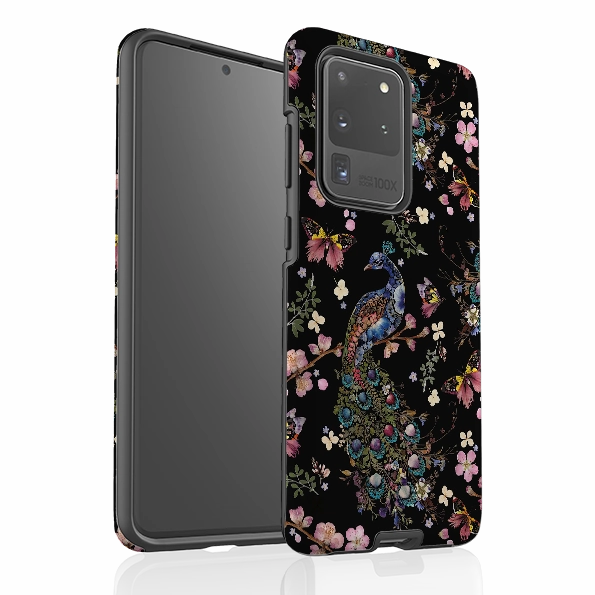 Color Pattern Samsung Tough Case - Peacock and Cherry Blossoms Dark By Helen Ahpornsiri