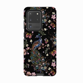 Samsung Tough Case - Peacock and Cherry Blossoms Dark By Helen Ahpornsiri Refined Pattern Soft Finish