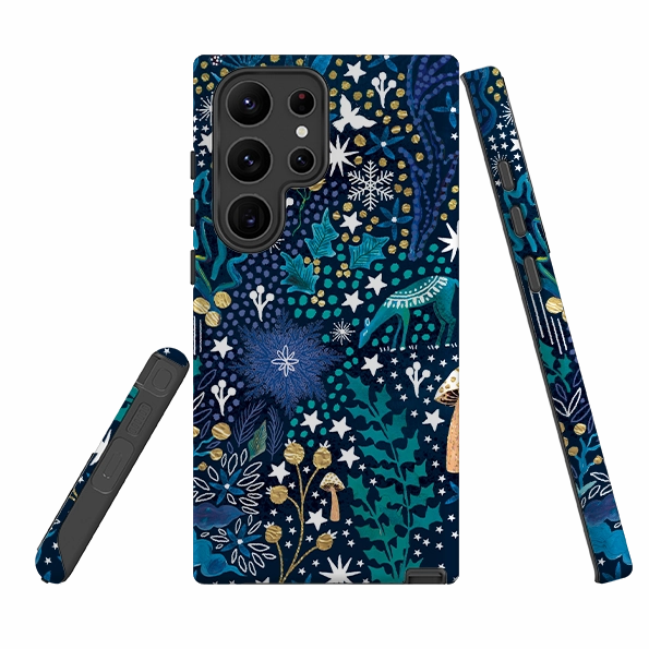 Samsung Tough Case - Winter Flowers Teal By Emma Frances Grant Outdoor Use Strong Shell