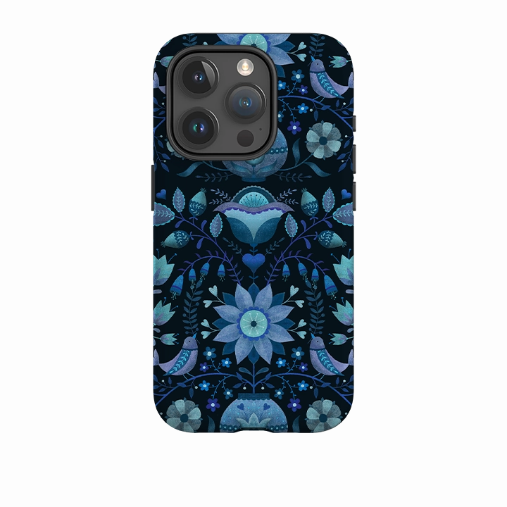 Flexible Comfort Everyday Use iPhone Tough Case - Blue Folk By Suzy Taylor