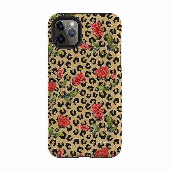 Magnetic Mount Compatible iPhone Tough Case - Leopard Print Rose Pattern By Catherine Rowe
