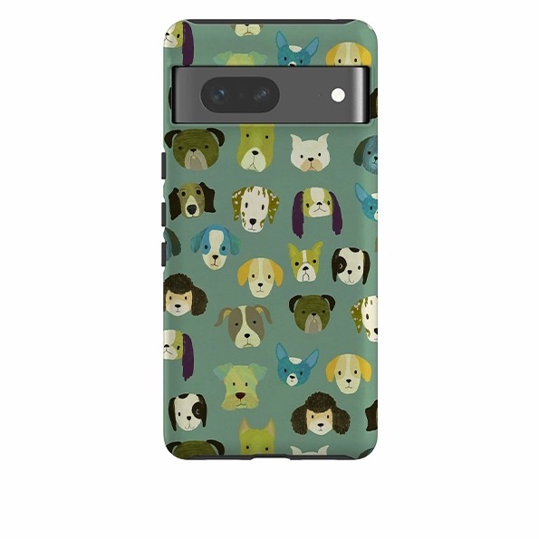 Google Tough Case -  Dog Heads Green By Katherine Quinn Strong Corners Matte Finish