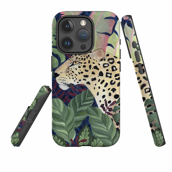 Smooth Texture Matte Surface Design iPhone Tough Case - Leopard In Leaves By Bex Parkin