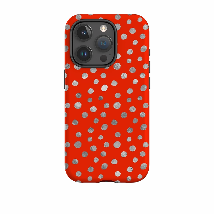 Matte Pattern Design iPhone Tough Case - Red and Silver Dots