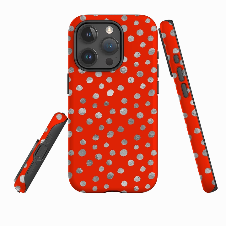 iPhone Tough Case - Red and Silver Dots Elegant Craft