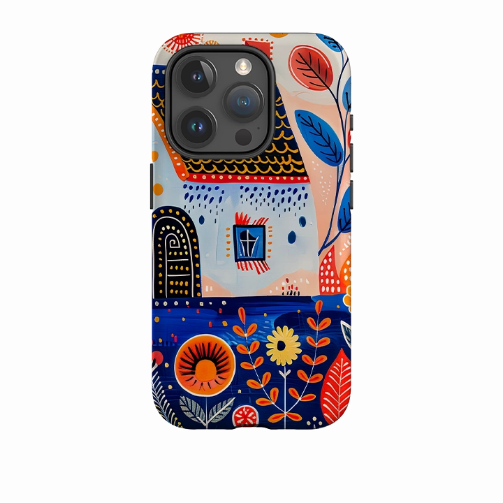 Matte Texture Surface Luxury Style iPhone Case - Folk Art House VIII