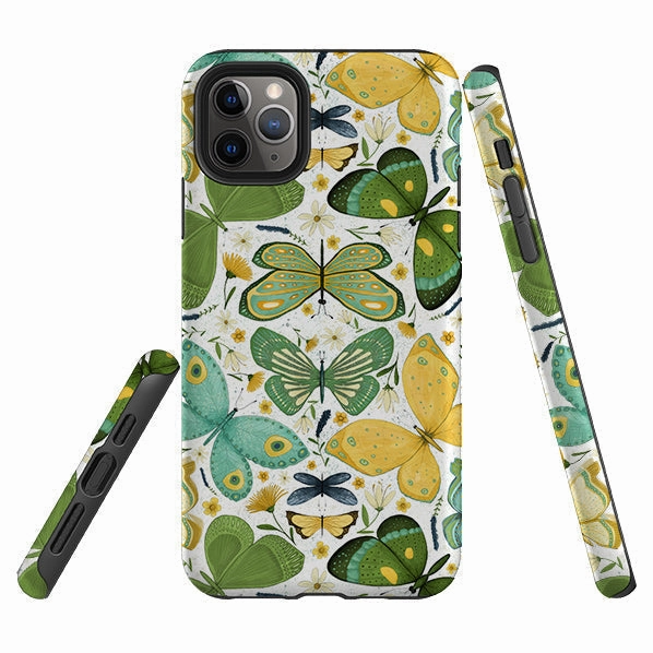 Portable Protection iPhone Tough Case - Green Butterflies By Maja Lindberg