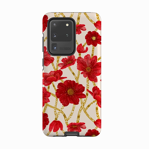 Gradient Design Matte Finish Samsung Tough Case - Red Floral By Nina Pace