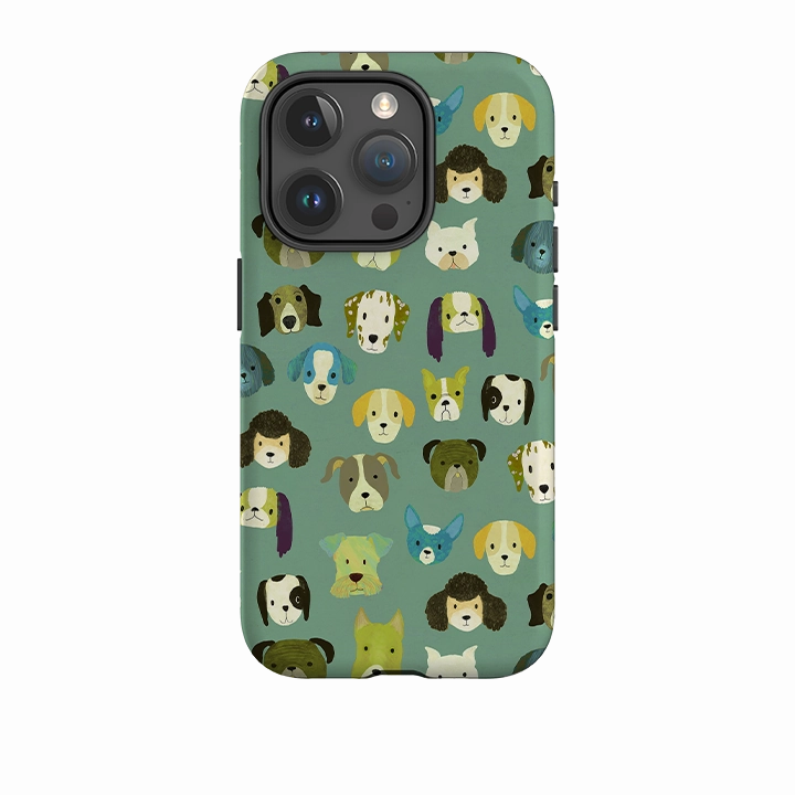 iPhone Tough Case - Dog Heads Green By Katherine Quinn Desk Companion