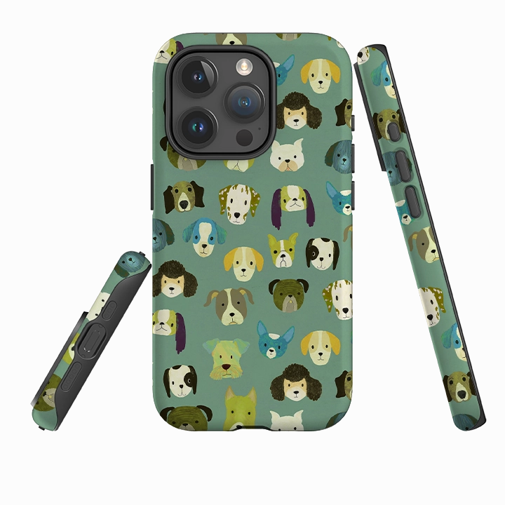iPhone Tough Case - Dog Heads Green By Katherine Quinn Light Finish
