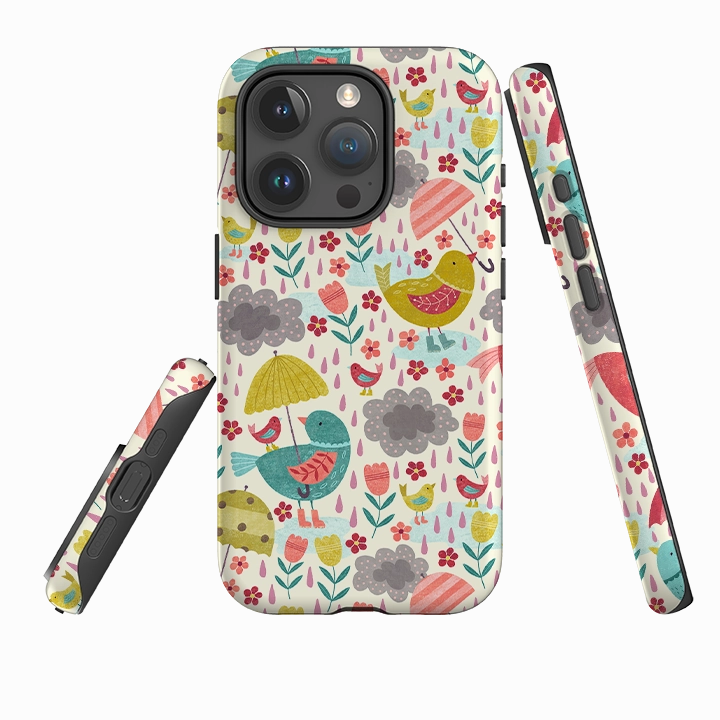 Hybrid Build Soft Silicone iPhone Tough Case - Rain Birds By Suzy Taylor